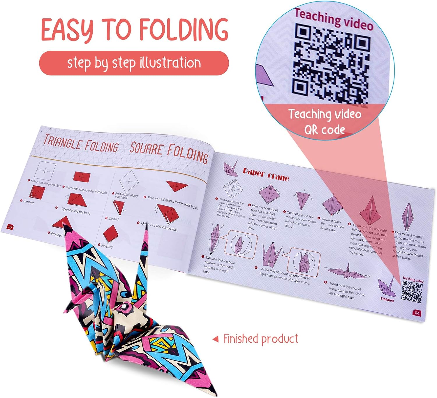 JoyCat Origami Paper Kit, 90 Sheets Double Sided Origami Kit 5.5 Inch, Kaleidoscope, Japanese & Animal Patterns-30 Origami Projects With Origami Book for Kids Adults Beginners and School Craft Lessons