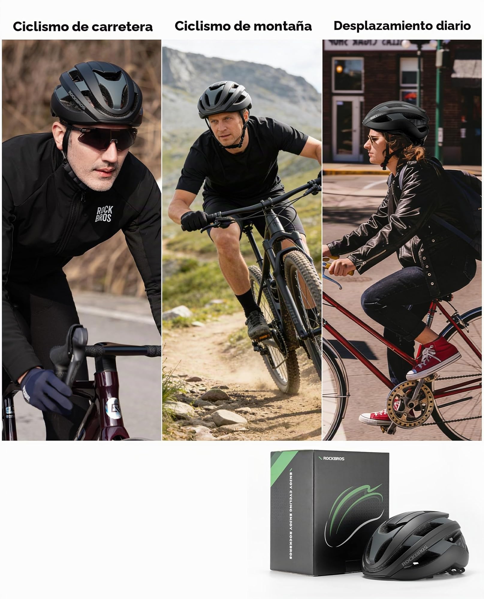 ROCKBROS Casco Bicicleta Adulto para Hombre Mujer, Casco Ligero con 2 Forros Desmontables, Casco de MTB Carretera Urbano Ciclismo
