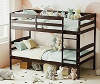 Vista 1 de KOMFOTT - Litera con tamaño doble sobre dos individuales, estructura de litera de madera con barandilla de longitud completa y escalera integrada