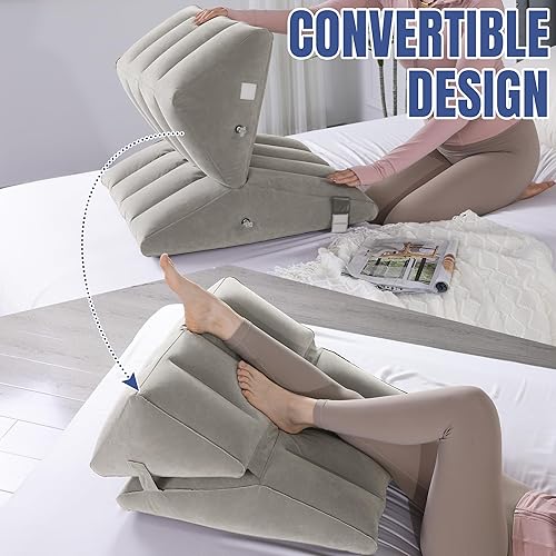 Miniatura 4 de HOMBYS Almohada inflable ajustable de cuña para dormir, almohada de espalda multiusos 7 en 1 para cama sentada, almohada de apoyo elevado de 10