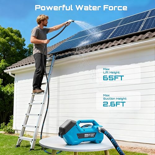 Miniatura 4 de Seesii Bomba de transferencia inalámbrica para agua/diésel, 760 GPH autocebante 2 × 4000 mAh batería recargable, bomba eléctrica portátil para RV