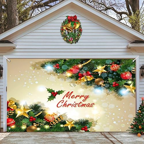 Miniatura 6 de Cartel de Navidad para puerta de garaje de 7 x 16 pies, decoración de puerta de garaje, decoración de puerta de garaje, rama de pino, decoración de