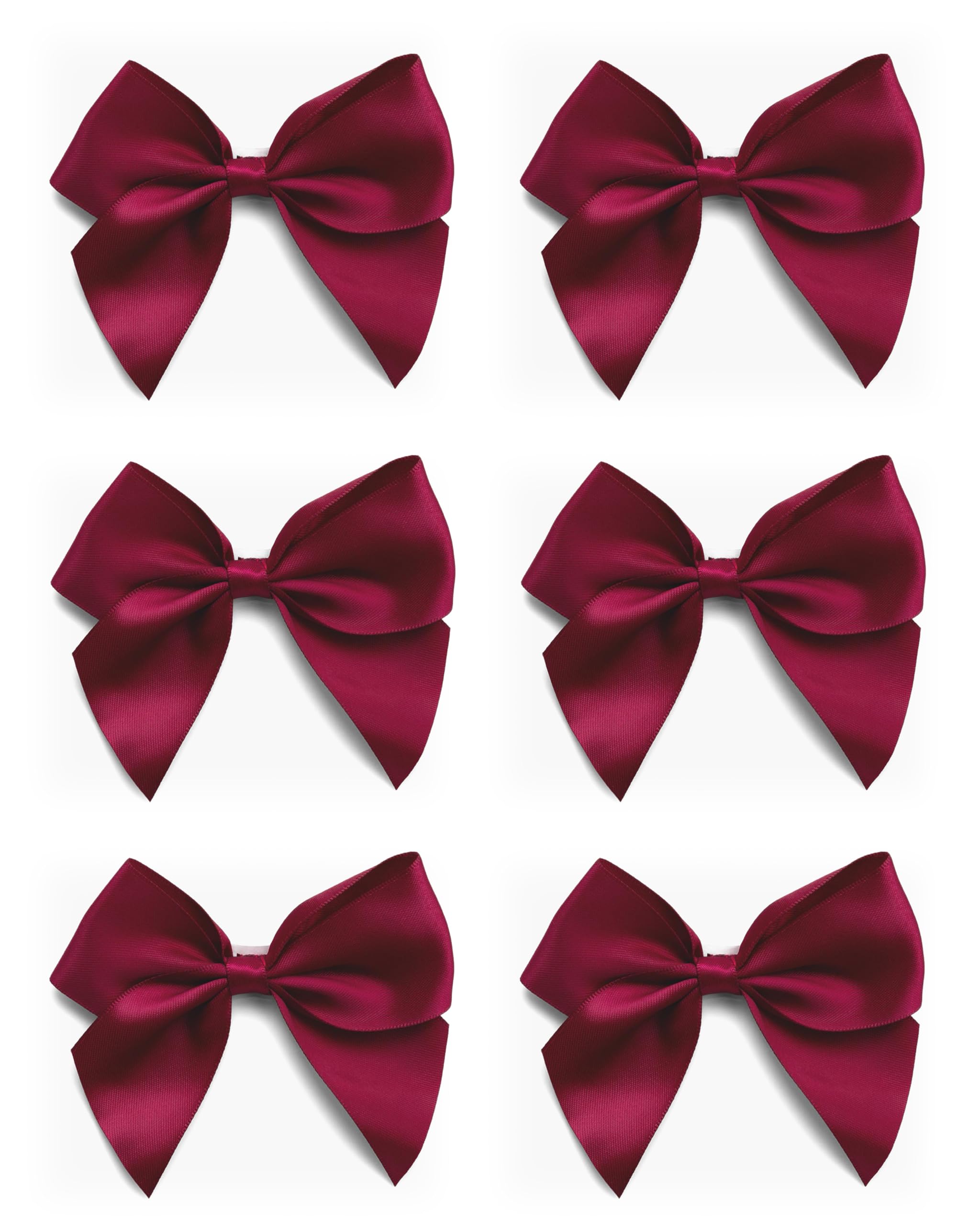 Italian Options Large Satin Ribbon Bows, Self-Adhesive Fabric Bow Decorations for Gift Wrapping, Hampers, Cake Decoration, Hair Bows, Crafts, Crafting, Burgundy, 6 Pack, 10 cm