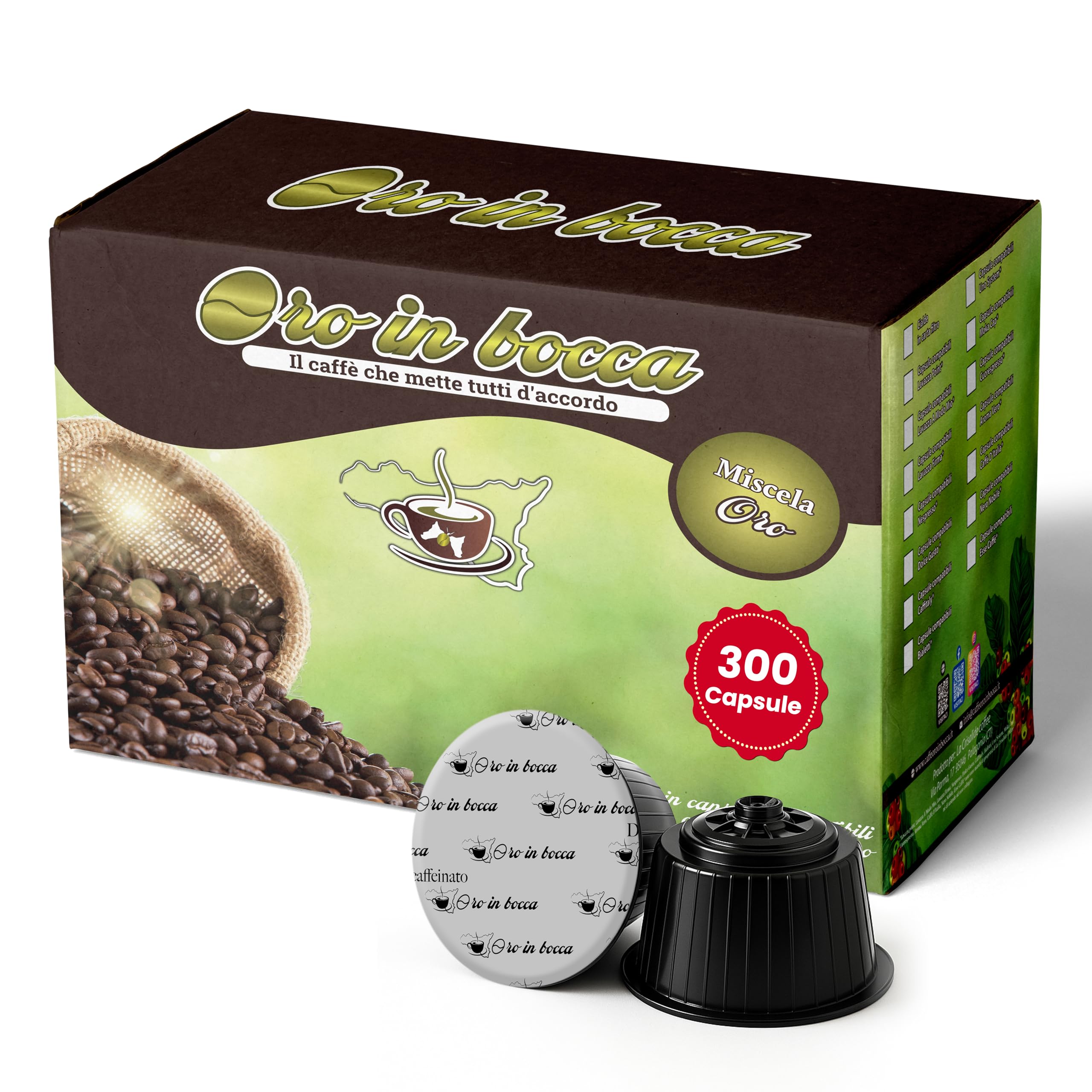 Oro in Bocca 300 Capsule di Caffè Compatibili con Nescafé Dolce Gusto, Miscela Oro Espresso Misto Arabica, Gusto Intenso e Cremoso, Corpo Pieno, Tostatura Italiana, Made in Italy (300, Oro)