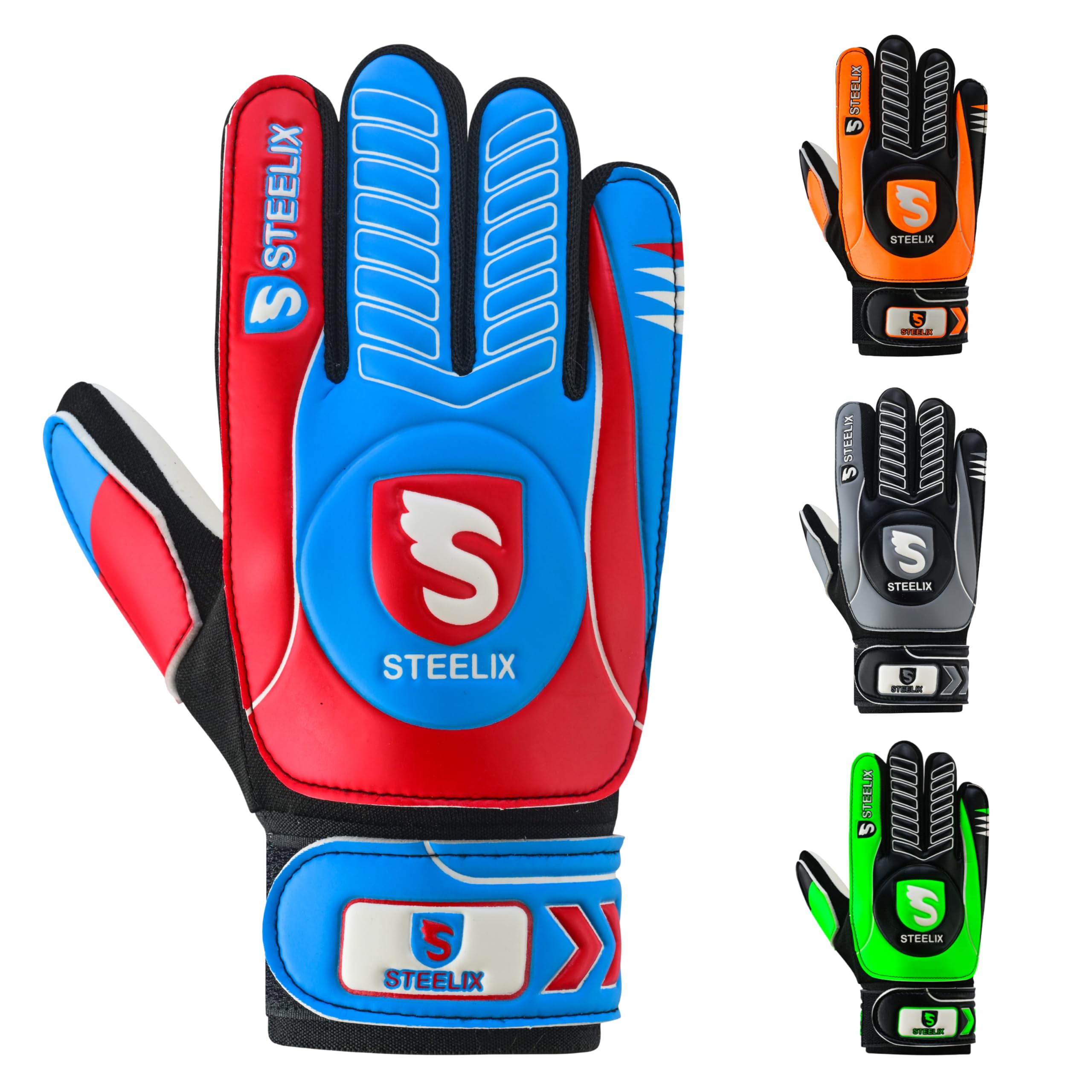 Steelix Junior Football Goalkeeper Gloves for Boys, Kids, and Youth Soccer Goalie Gloves with Super Grip Palms and Durable Protection