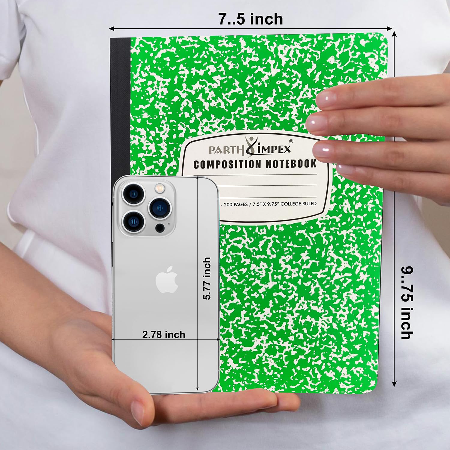 PARTH iMPEX Confezione da 12 quaderni per composizione universitaria a righe, 200 pagine (100 fogli), 22,5 x 19,5 cm, copertina rigida, a righe, colori assortiti, per scuola e ufficio