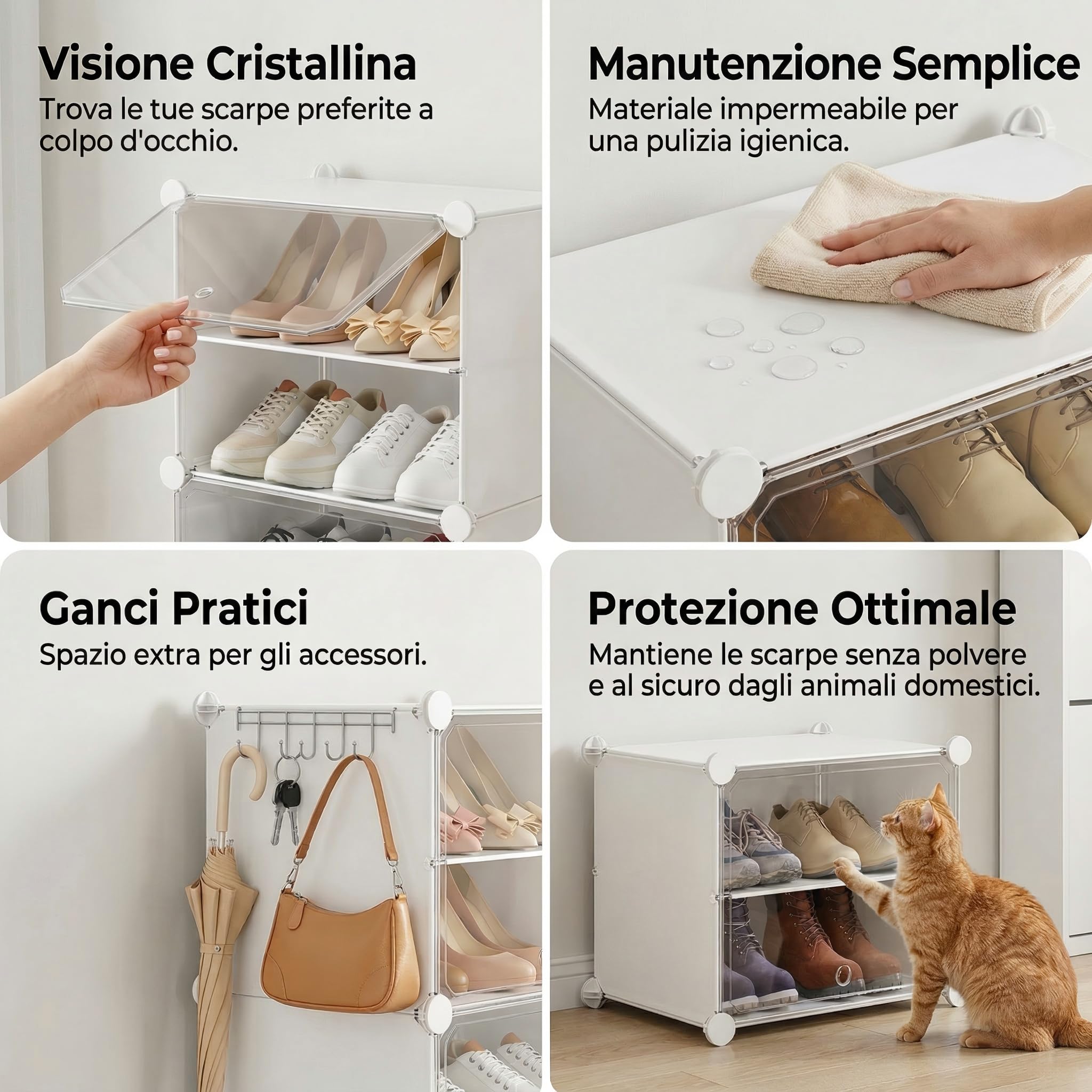 Scarpiera salvaspazio a 21 scomparti con porta, scarpiera modulare in plastica chiusa bianca, mobile per scarpe ingresso fai da te per corridoio camera da letto