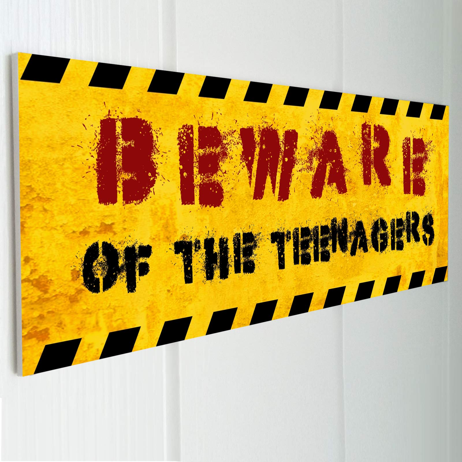 BEWARE OF THE TEENEGERS - Funny Door Sign | Teenager Room Plaque | Man Cave Humour Decor