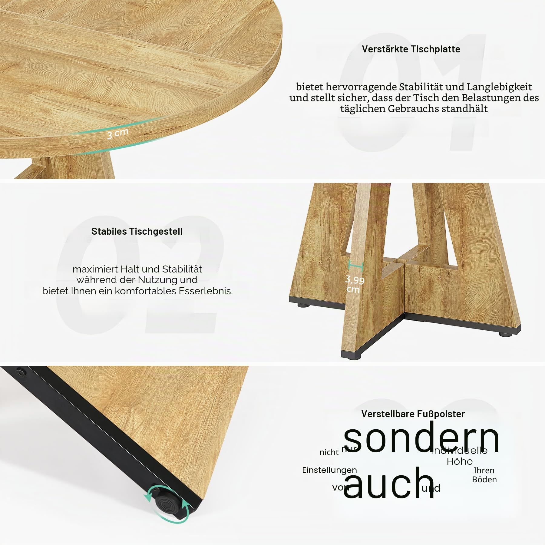 Tribesigns 119 cm runder Esstisch Holz Küchentisch für Esszimmer, 119 cm Esszimmertische für 4-6, Landhaus-Akzentmöbel mit Holztischplatte und Kreuzfuß, Helles Holz