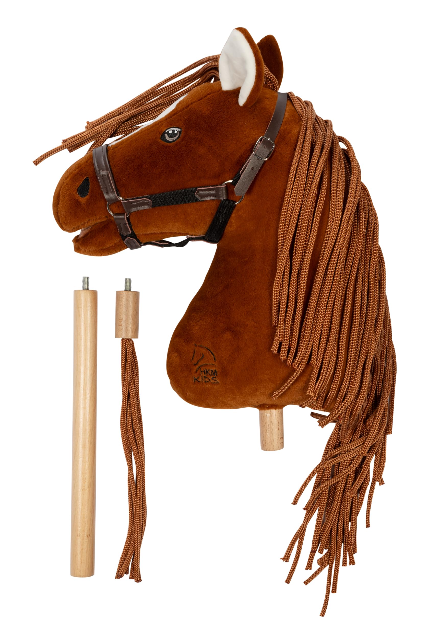 HKM - Hobby Horse Premium, Dunkelfuchs mit Halfter, Schweif & abschraubbarem Stock, Steckenpferd für Kinder, Stockpferd + Zubehör zum Hobby Horsing