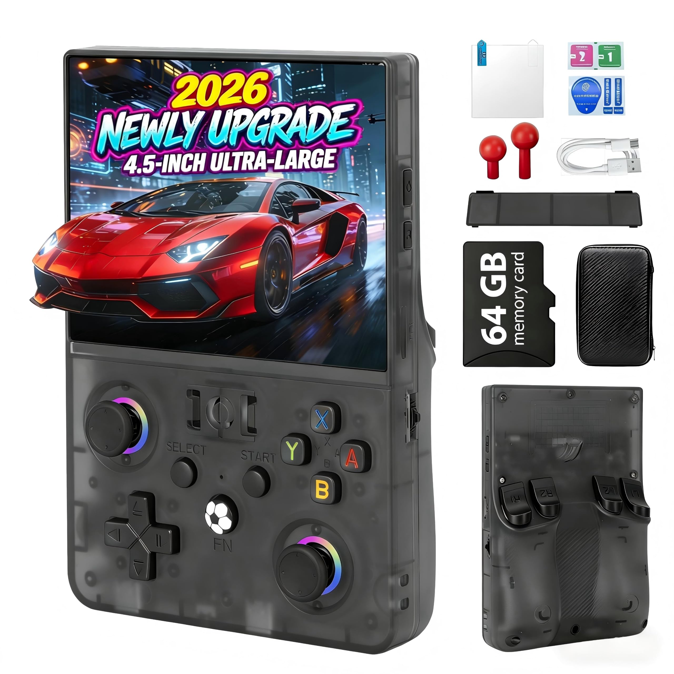 Blidinner 2026 NEW Upgrade R36MAX Ⅱ Retro Handheld Video Game Console-4.5 Inch Ultra-Large Screen,Support 18000+ Classic Games,64G TF Card,Linux System,4000mAh Battery,Birthday Gift for Friends-Black — image 1