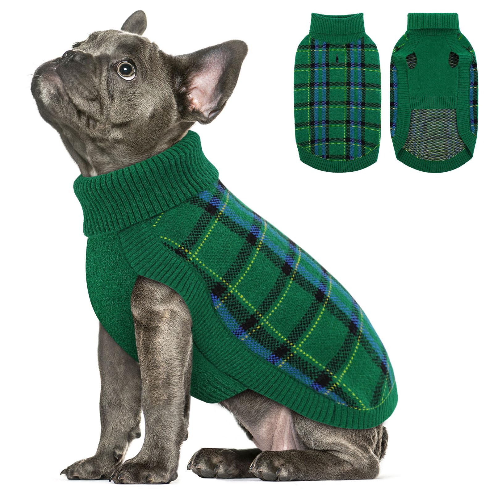 Queenmore Dog Jumper Medium Size Warm Soft French Bulldog Jumper (Green, M)