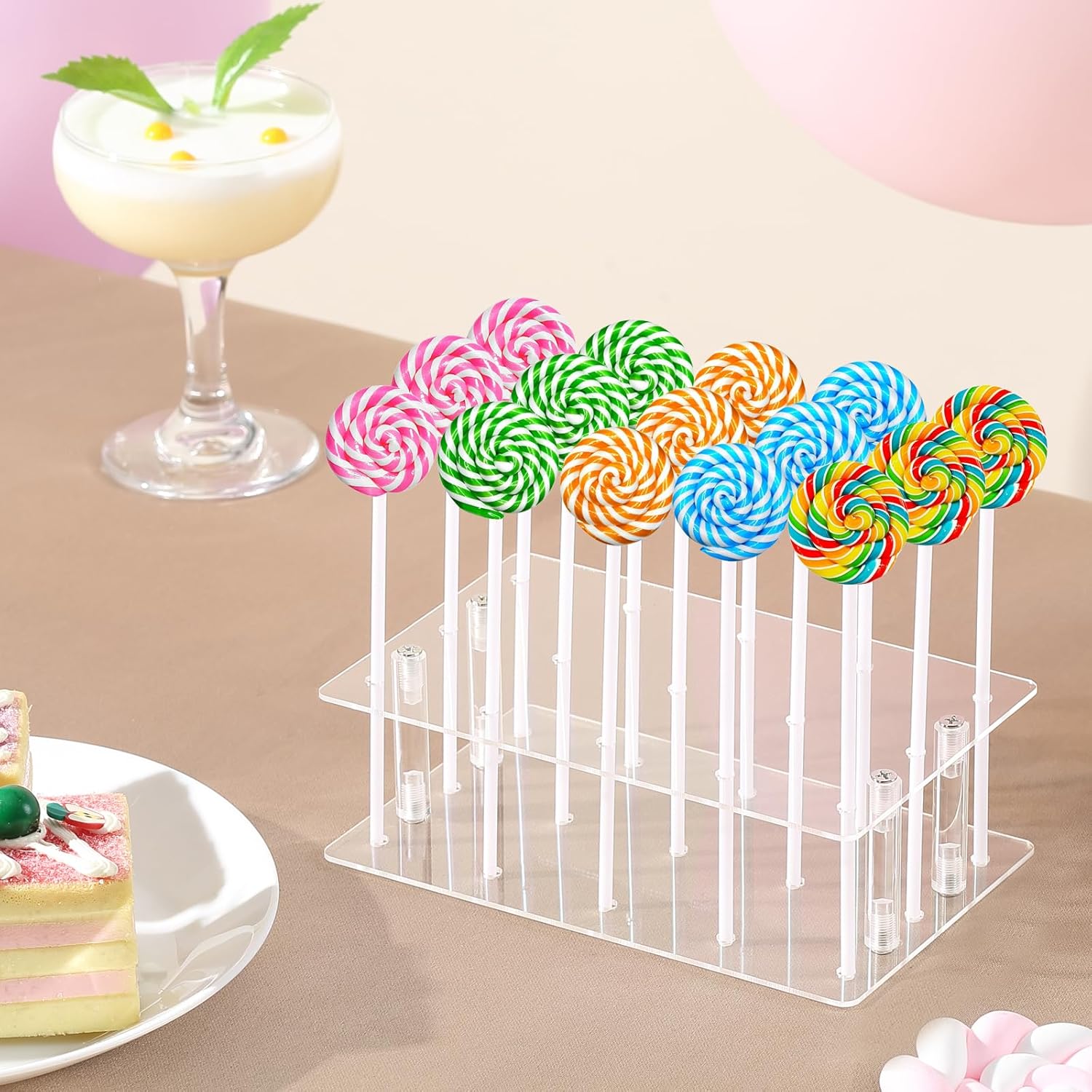 2 Pack Cake Pop Stand with Sticks & Wrappers, 15 Holes Acrylic Cake Pops Holder Disply, Clear Cake Pops Sticks Kit, Lollipop Hold Stand for Drying, Dessert Table, Party Supplies - Image 4