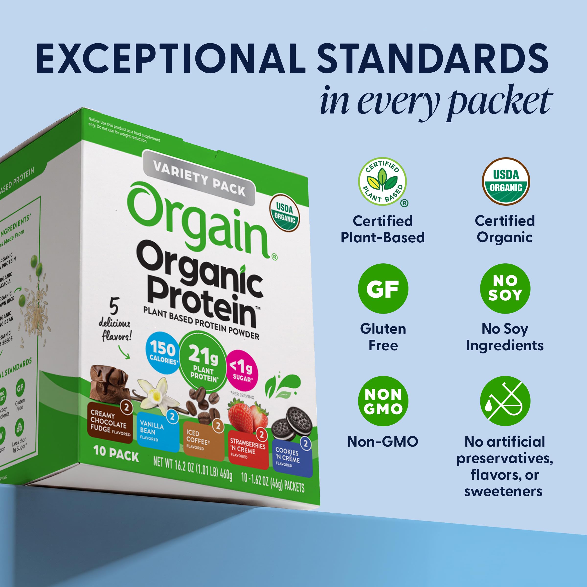 Organic Vegan Protein Powder Variety Pack, Five Flavors, 1.62 oz, 10 Pack — Amazon image 7