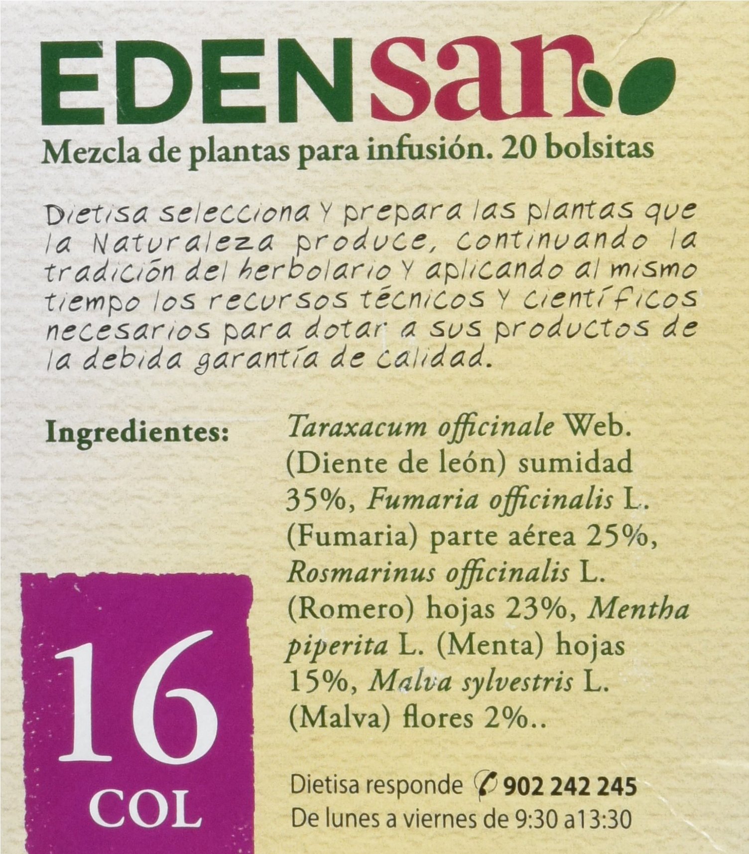 Dielisa Edensan 16 Col Filtros 20 bolsitas