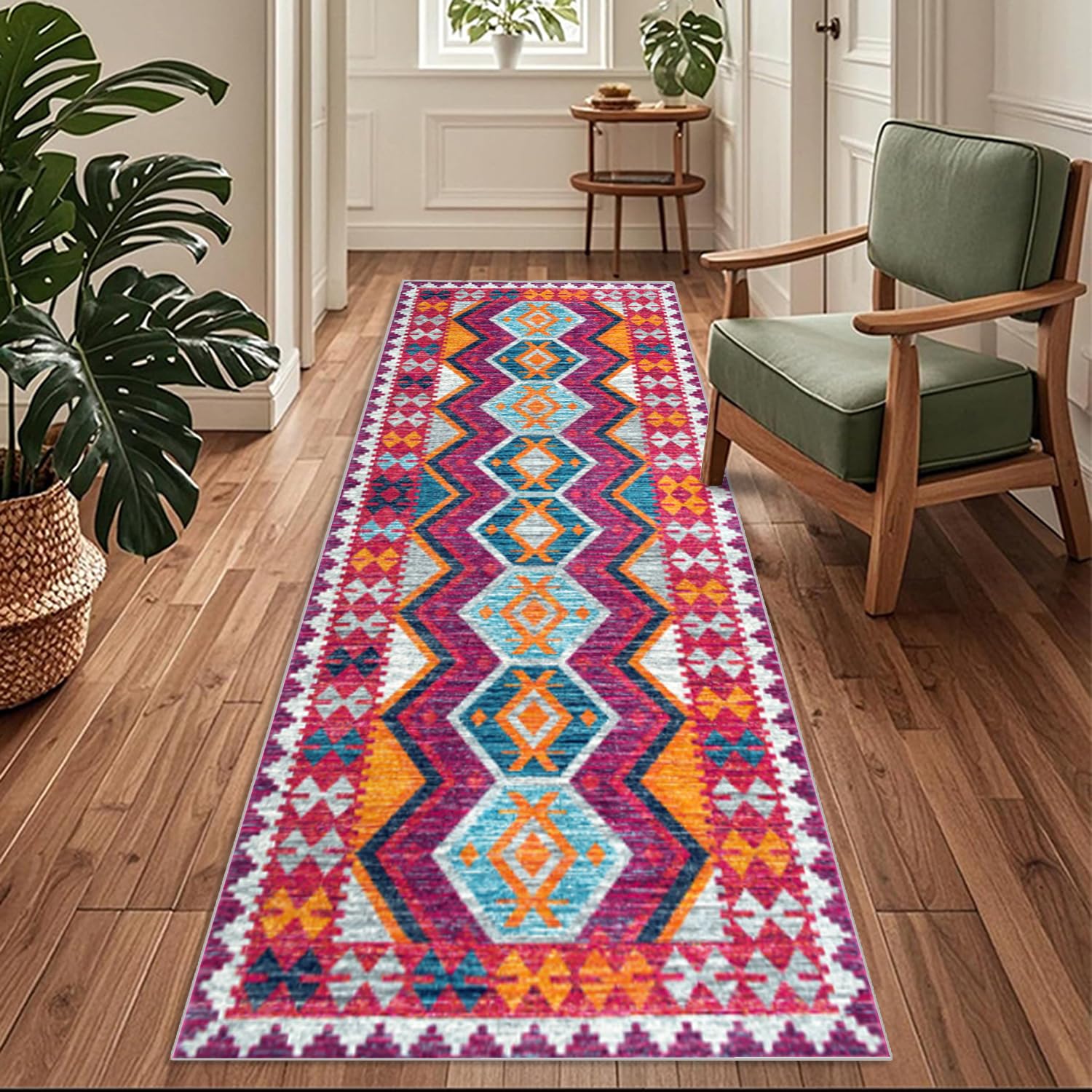 Siunwdiy Colourful Moroccan Hallway Runner Rug, 100 x 120 cm Non-Slip Carpet Runners, Washable Entrance Carpet Kitchen Runner Long Hallway for Living Room，Entryway，Bathroom，Laundry Room，Carpet Rug