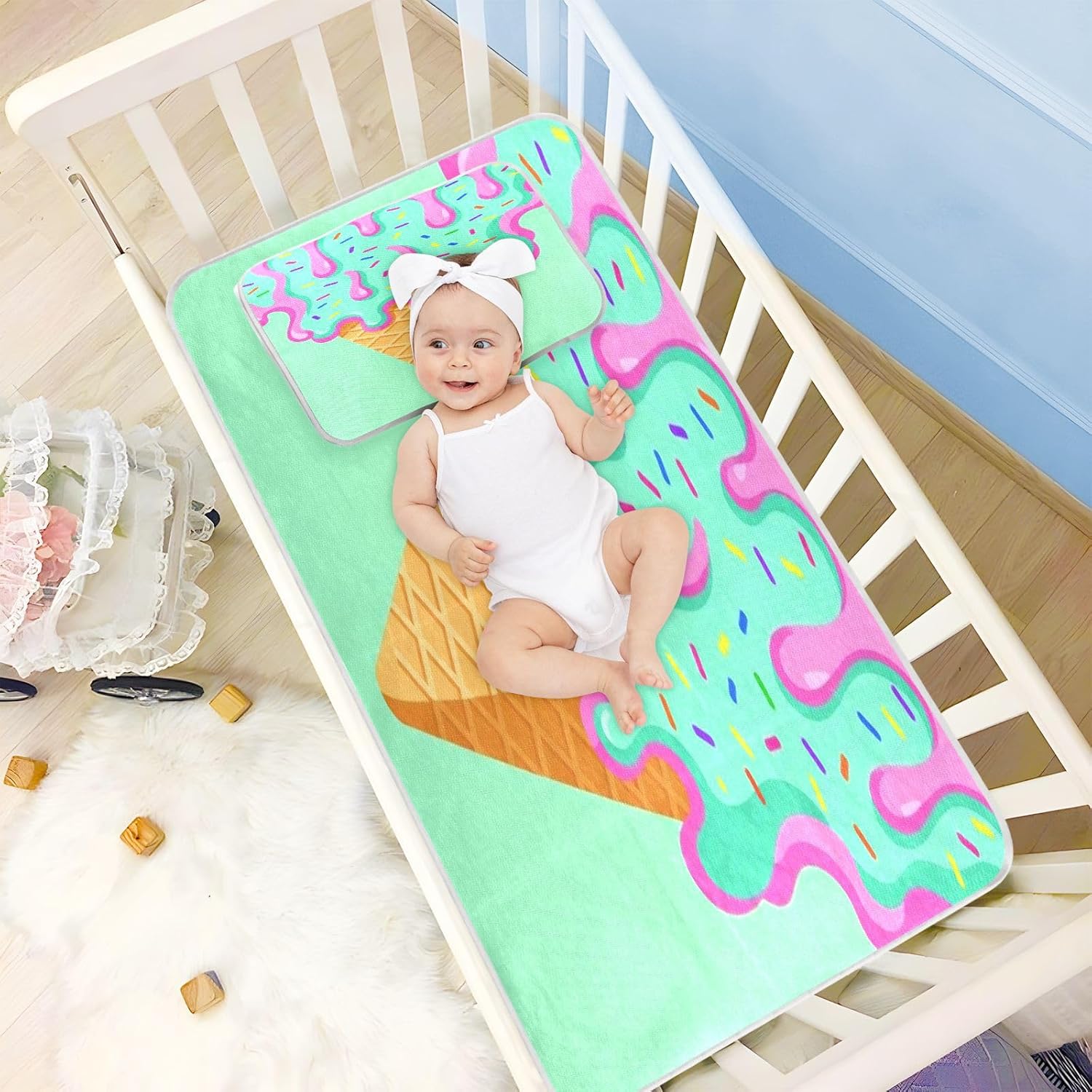Cooling Baby Bed Mattress 28" x 52" Breathable Summer Ice Cream Pads for Bed for Kids, Adult