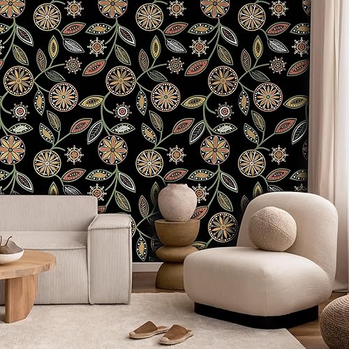 Miniatura 3 de WENMER Papel tapiz floral para despegar y pegar, 17.3 x 118 pulgadas, diseño floral, bohemio, multicolor, papel tapiz de flores perennes, papel de