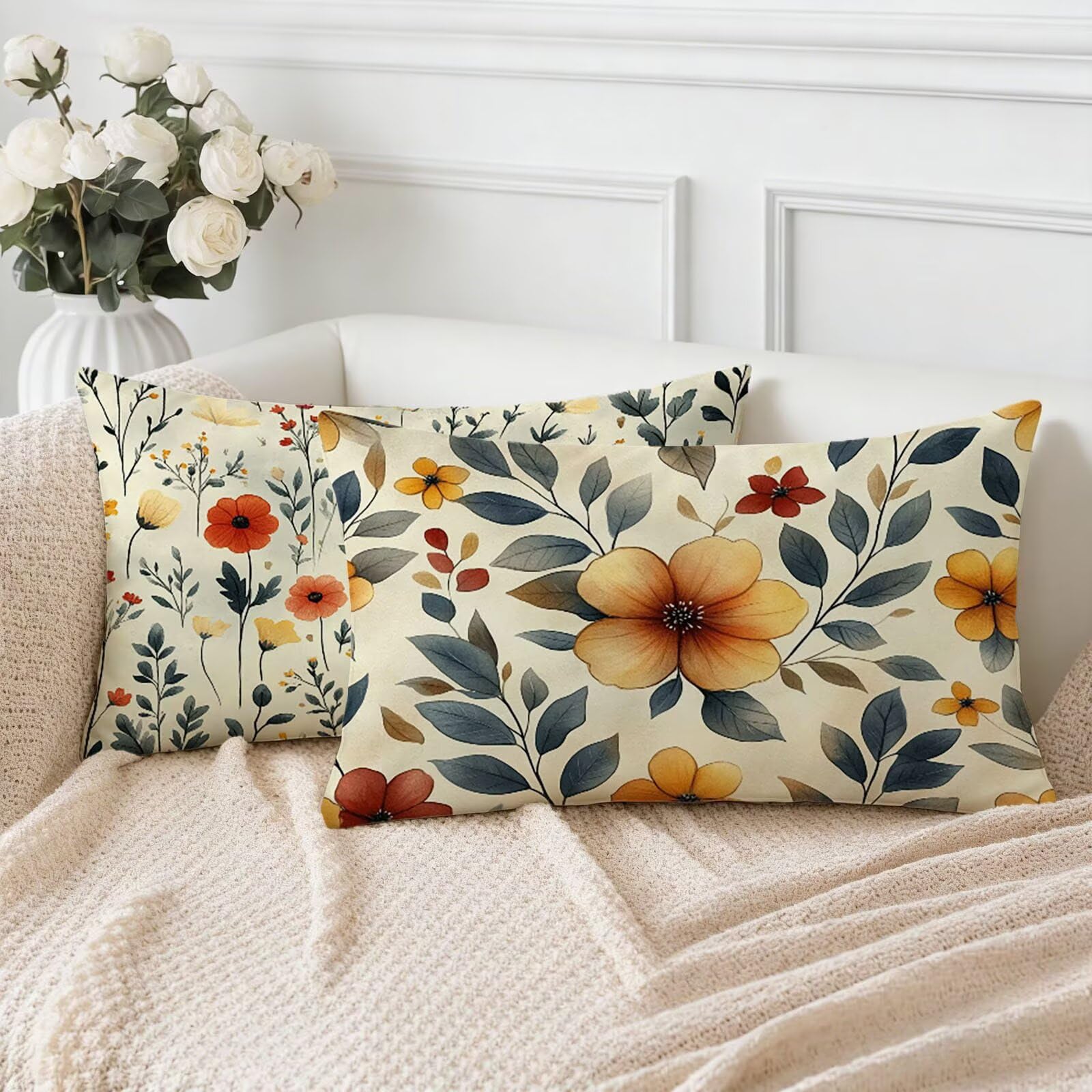 Housse coussin 40x60 imperméable extérieur velours canapé déco fleur