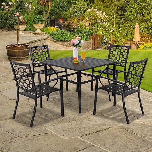 Miniatura 2 de MEOOEM Sillas de comedor para patio, 4 sillas apilables de metal para exteriores, silla de jardín para patio, color negro