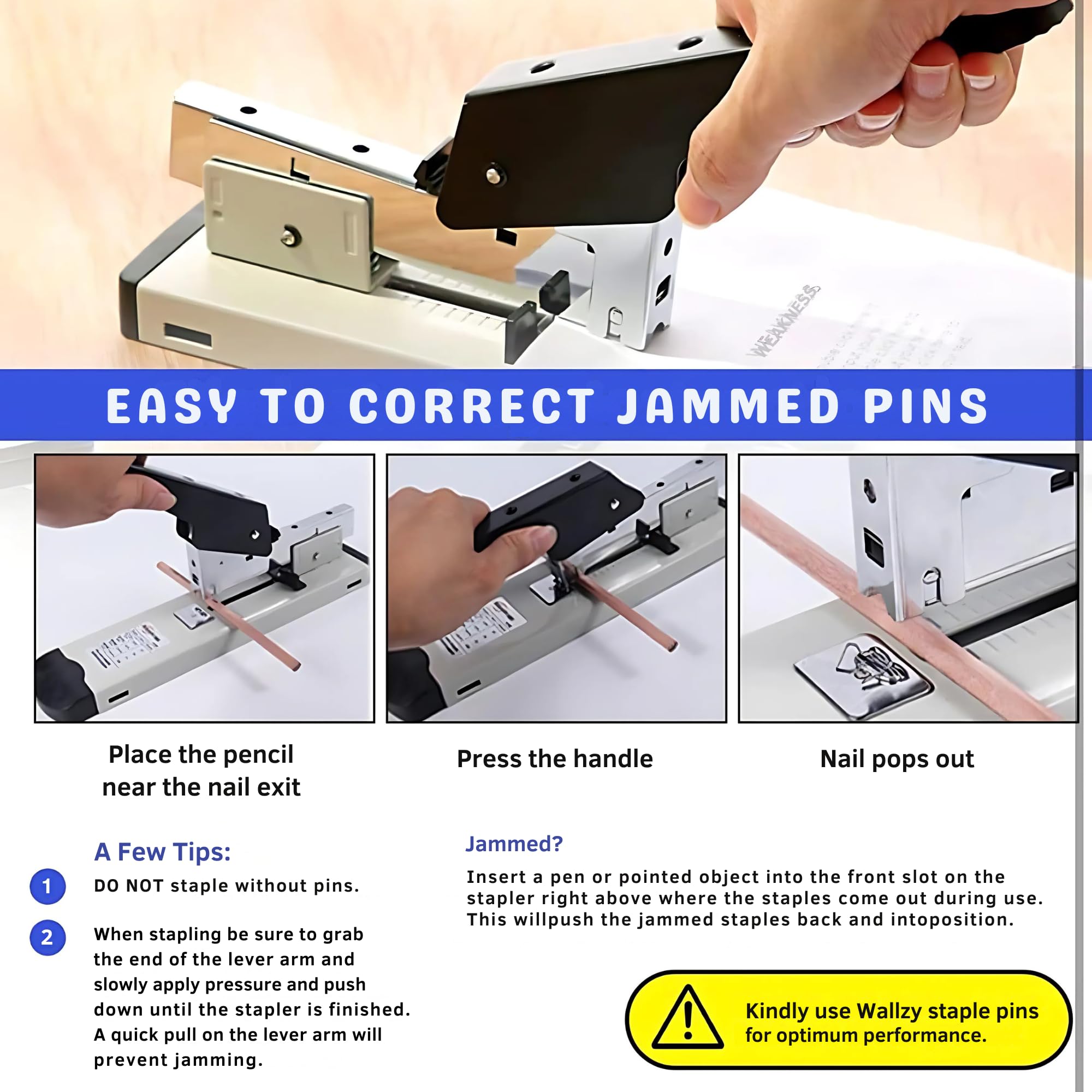 WALLZY Precise Alignment Big Stapler for Book Binding with 4000 6-13mm Staple Pins, 100 Pages Heavy Duty Stapler Big Size, Metal Large Stapler Book Binding Machine for Office (Stapler with Pins) 3
