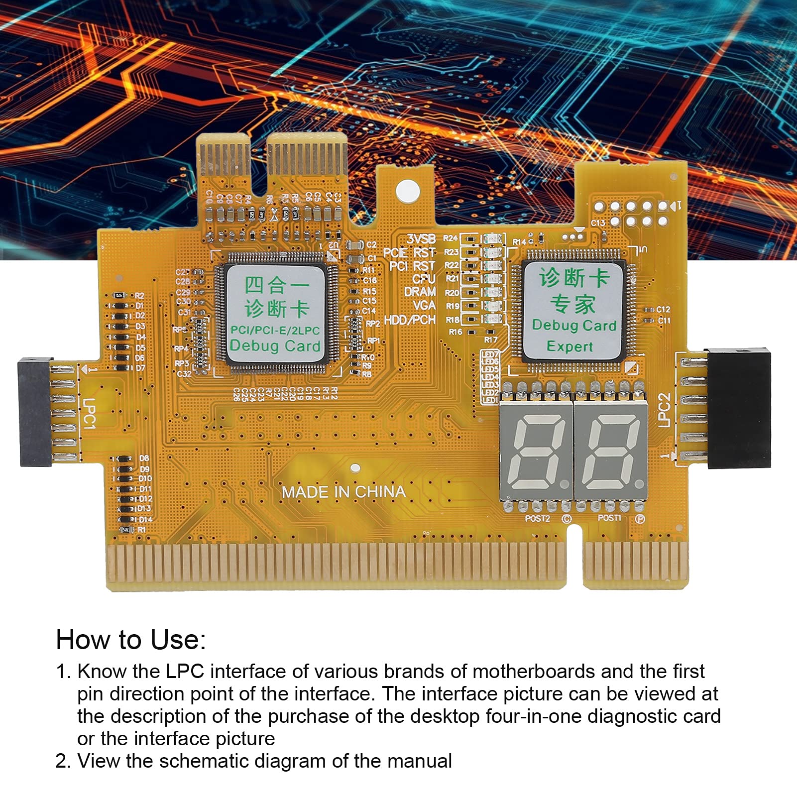 Scheda Diagnostica da Tavolo Analizzatore Compatto 4 in 1 per Test Semplici della Scheda Madre PCB Giallo