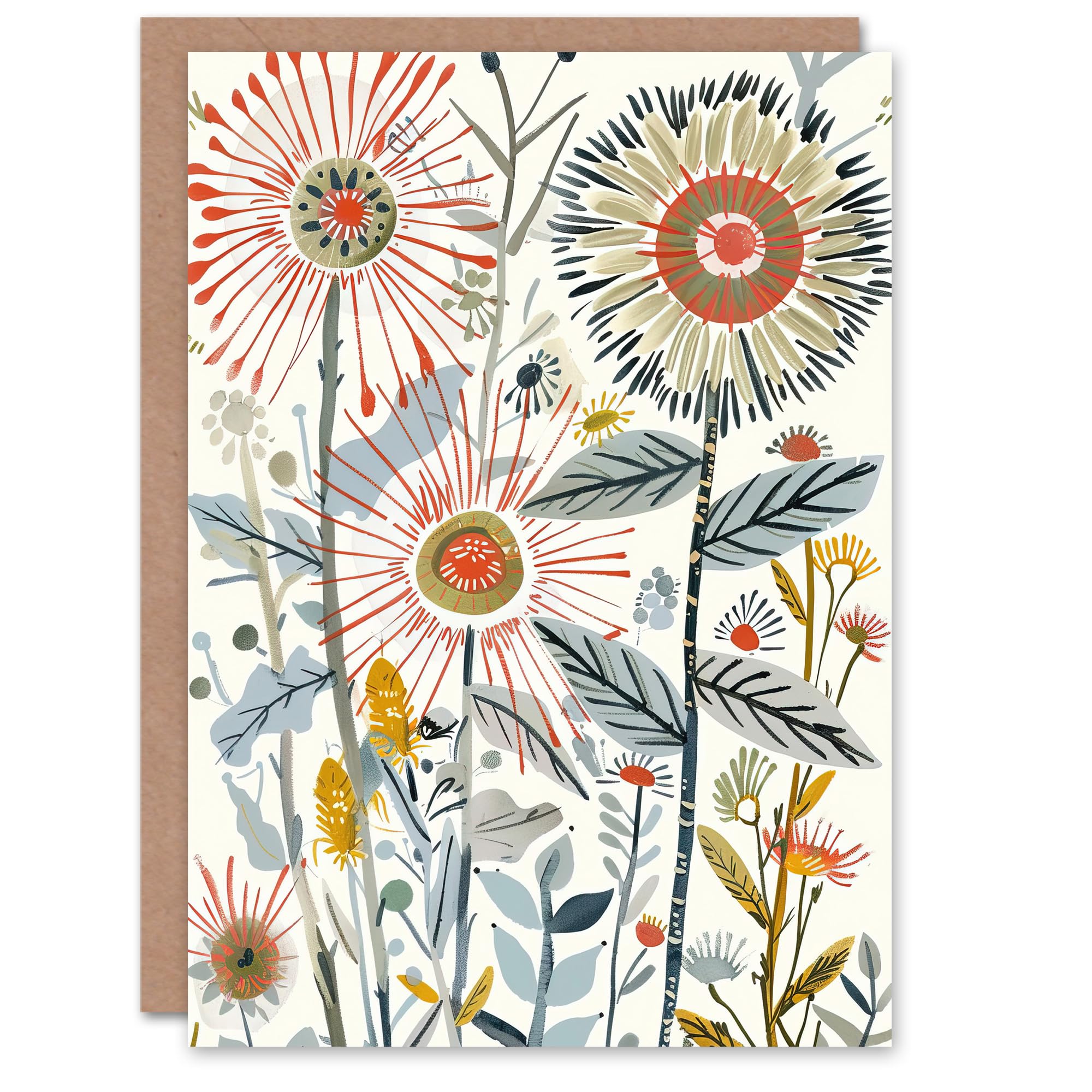 Artery8 Greeting Card - Aster Flower Painting - Spring Folk Art - White
