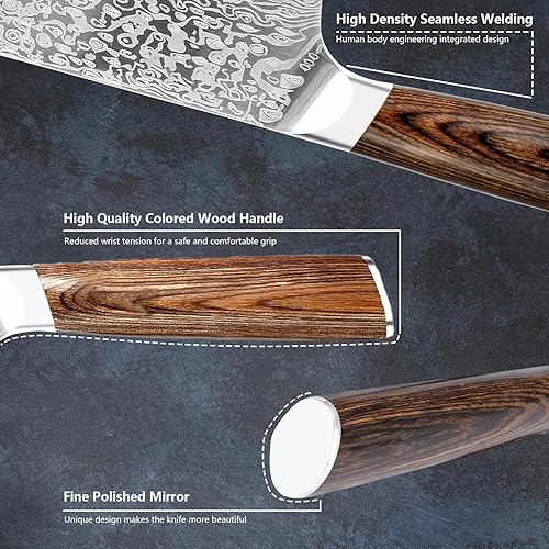 Miniatura 5 de Cuchillo de chef de 8 pulgadas Cuchillos de cocina de Damasco profesional japonés con mango de palisandro