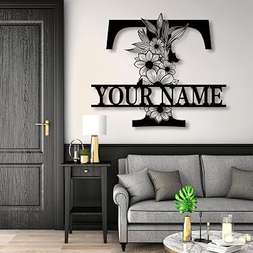 lunwall Metal Signs Customized, Metal Personalized Name Sign, Customize Name On Wall Decor, Custom Sign, Front Door Monogram Hanging Letters letter T