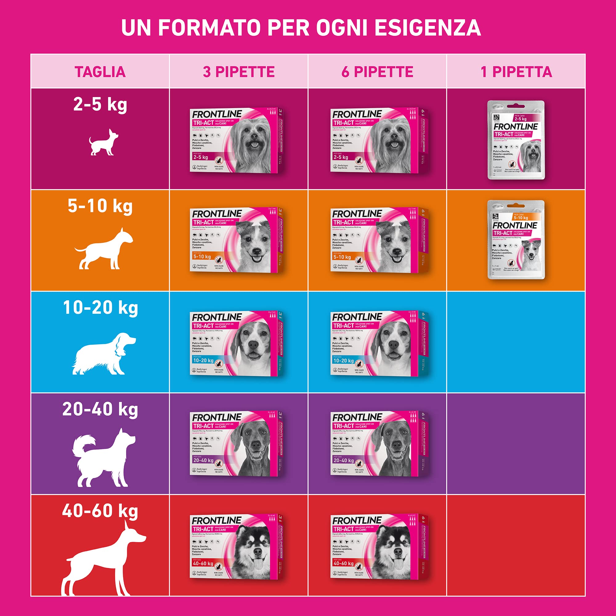Frontline Triact, 6 Pipette, Cane L (20-40Kg), Antiparassitario Per Cani E Cuccioli Di Lunga Durata, Protegge Il Cane Da Pulci, Zecche, Zanzare, Pappataci E Leishmaniosi, Antipulci 6 Pipette