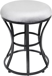 ELLENSAMQI Grey Velvet Round Vanity Stool - Sturdy Ottoman Footrest for Makeup, Bedroom, Bathroom, 300 lbs Capacity