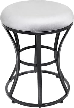 Vanity Stool Chair, Grey Stools for Makeup Room, Round Ottoman Foot Stool, Velvet Footrest Vanity Chair for Bathroom, Bedroom, Living Room Furniture, Entryway, Offices