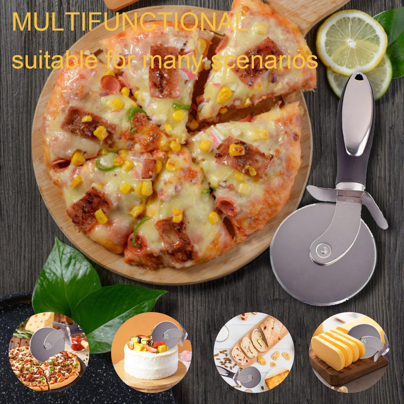 FUNOMOCYA 4pièces Set Outils à Pizza Acier Inoxydable Roulette Spatule à Pizza Trancheur De Fromage Et Couteau à Fromage Pour Cuisine Créative