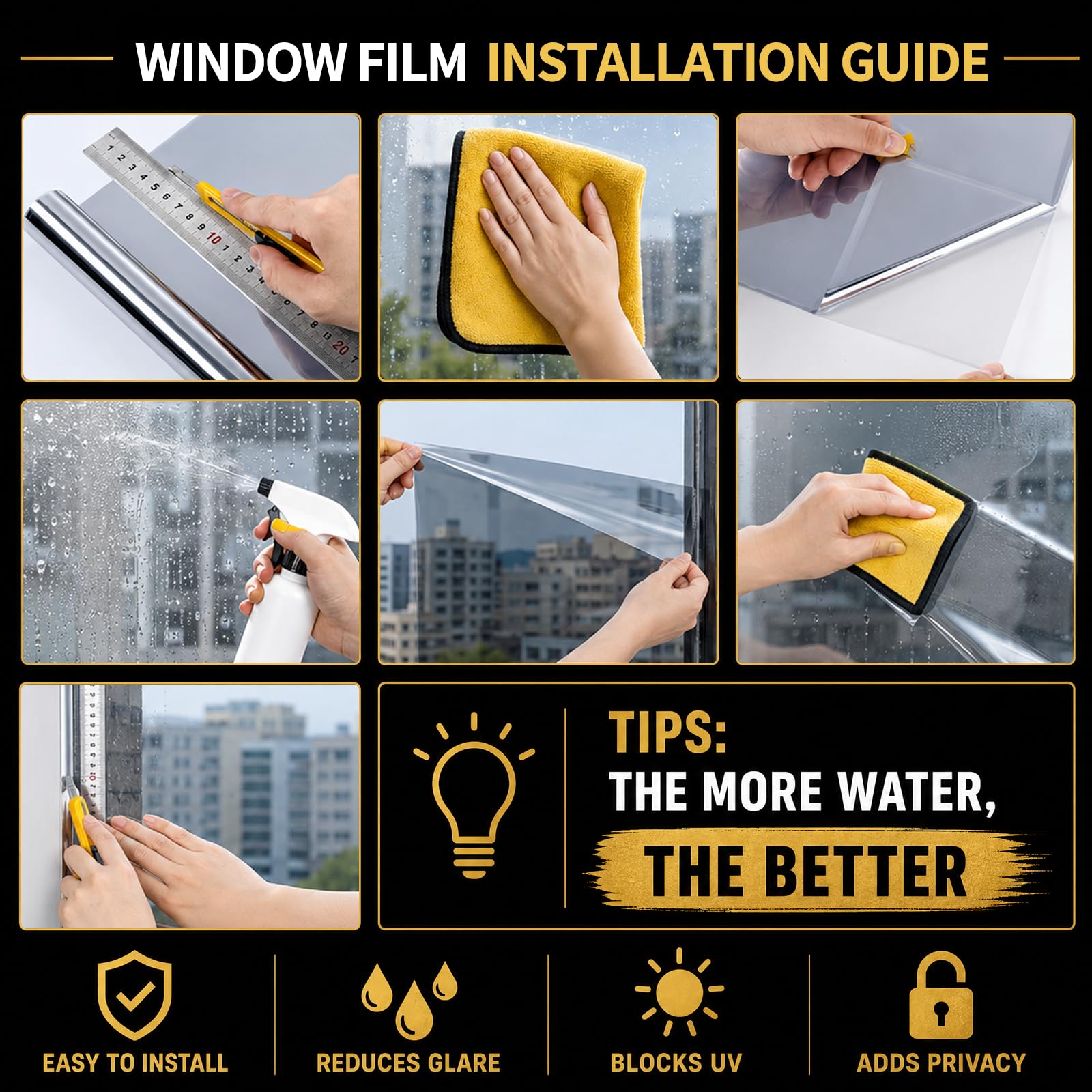 Filmgoo Pellicola a specchio per finestra, statica, non adesiva, unidirezionale, per la privacy diurna, blocco del sole, controllo del calore, pellicola oscurante per finestre per casa e ufficio,