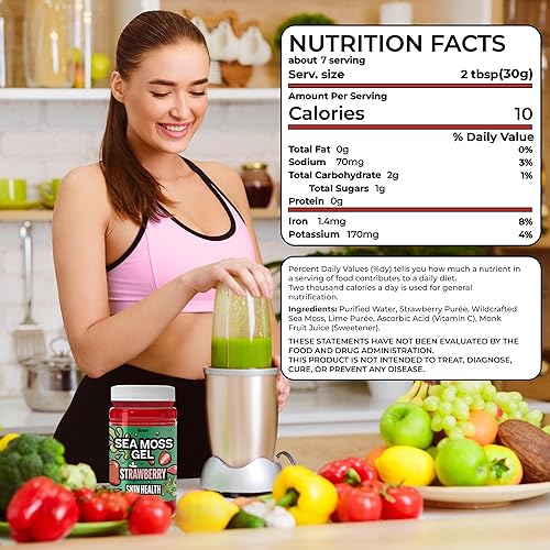 Miniatura 2 de Biolore Gel de musgo marino de fresa fabricado en Estados Unidos, crudo salvaje irlandés Seamoss, vitaminas esenciales, minerales traza,