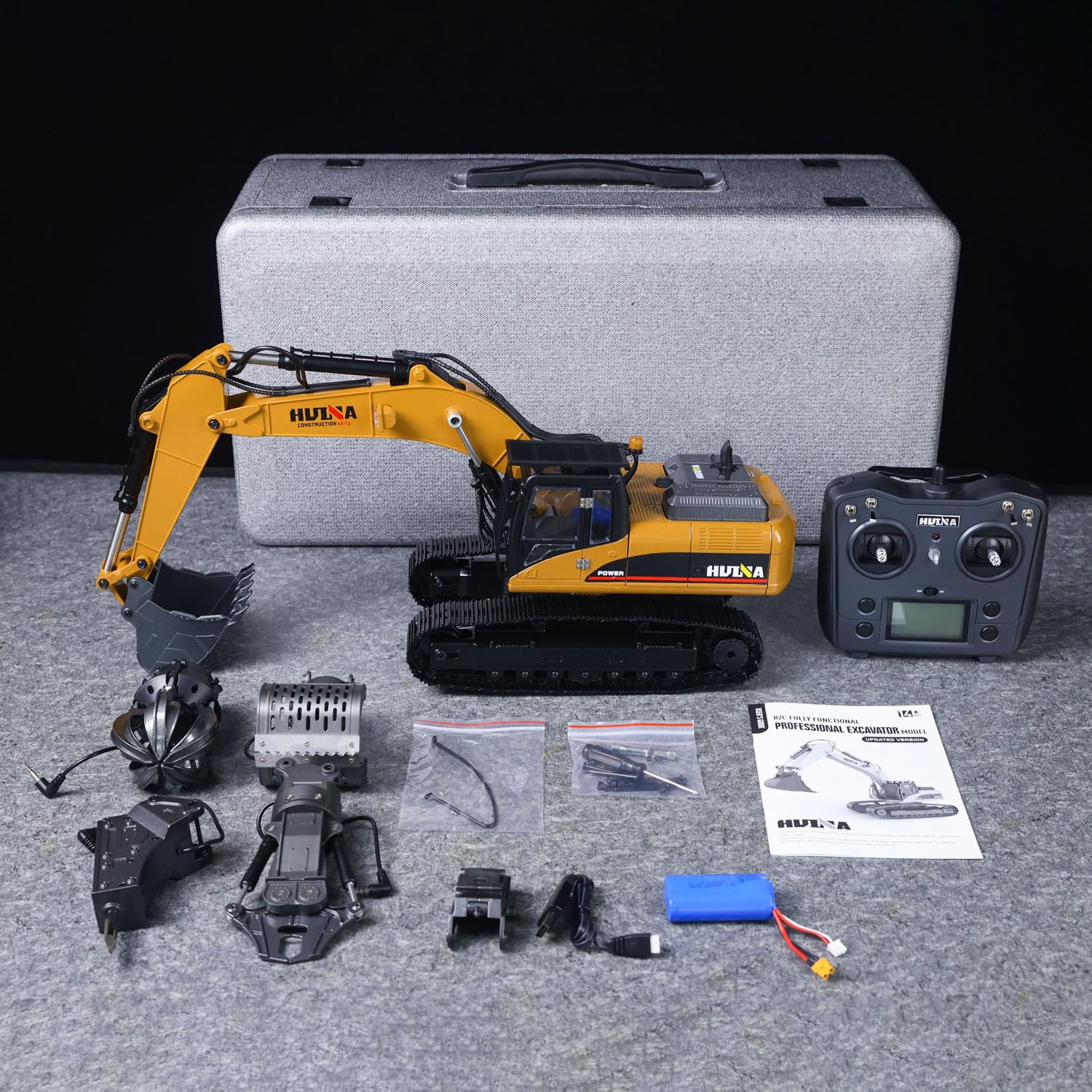 HUINA Nueva Actualización 580 1/14 Modelo de Excavadora de Metal Vehículo de Ingeniería Agarrador de Bolas Eléctrico Garra Cortante Giratoria 360 Grados Sonido y Luces Modelo Grado Hobby para