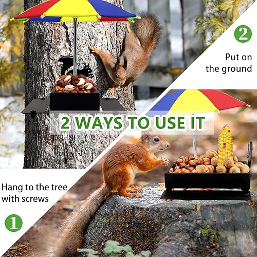 Miniatura 6 de Comedero de ardillas con paraguas de metal para ardillas para exteriores, divertido con mazorcas de maíz, alimentador de mesa de picnic de ardilla