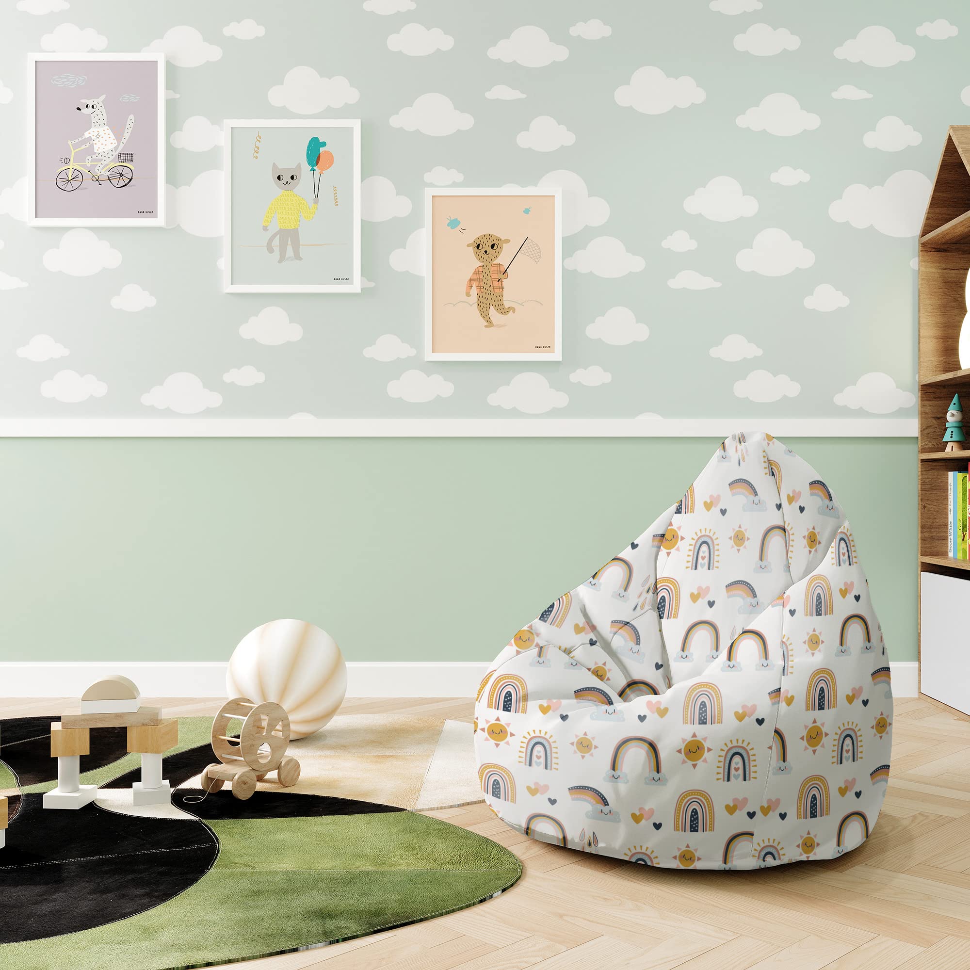 DreamRoots Sitzsack Kinder mit füllung - Bodenkissen Kinderzimmer 70 x 70 x 105 cm - Bean Bag - Bubibag - Kindersitzsack - Sitzkissen Boden