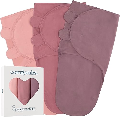 Comfy Cubs - Manta unisex para bebé, 3 unidades, de fácil ajuste, envoltura para dormir para bebés recién nacidos (talla S, para 0-3 meses, color