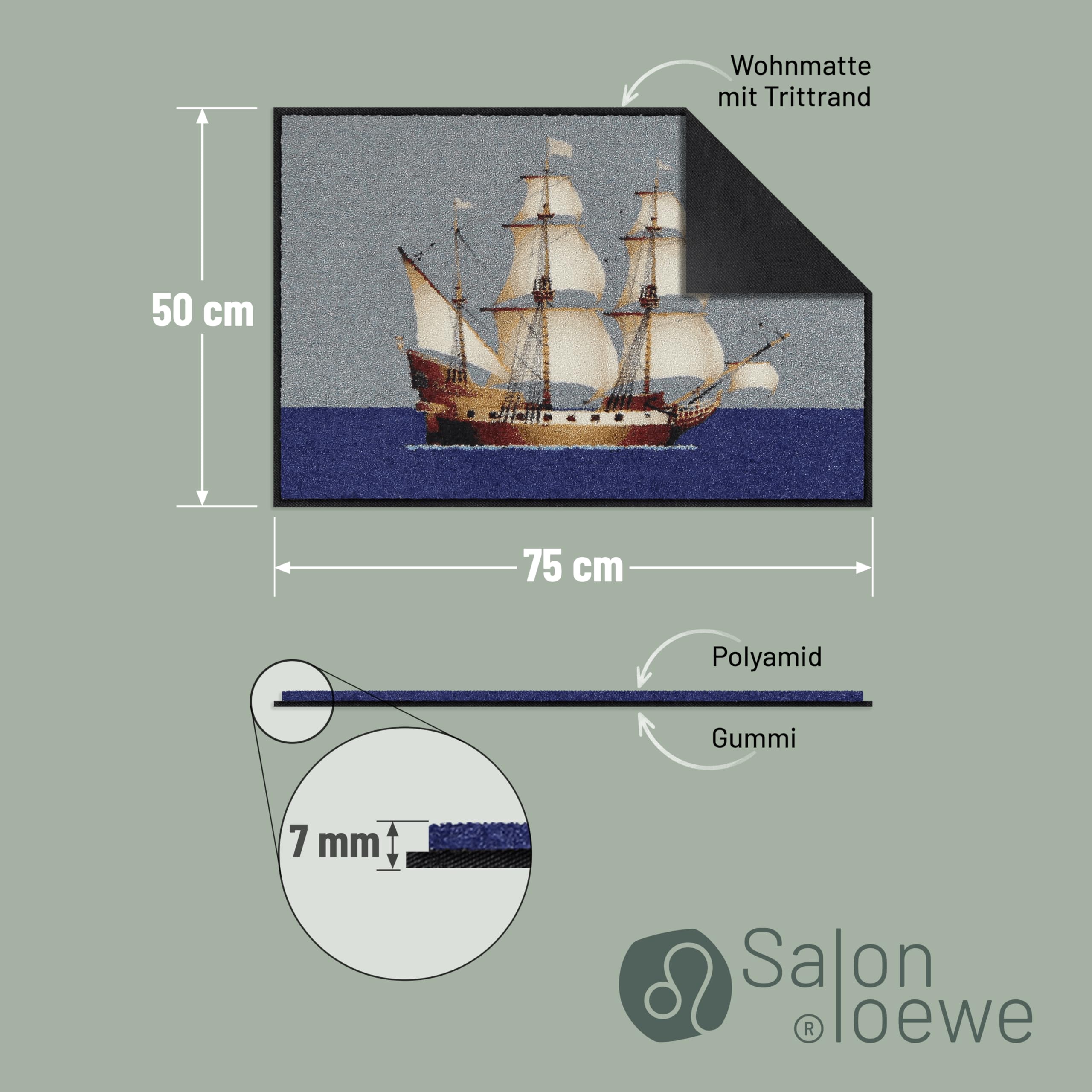 Salonloewe Fussmatte Oceandream I Schmutzfangmatte & Fußabtreter für Innen 50 x 75 cm