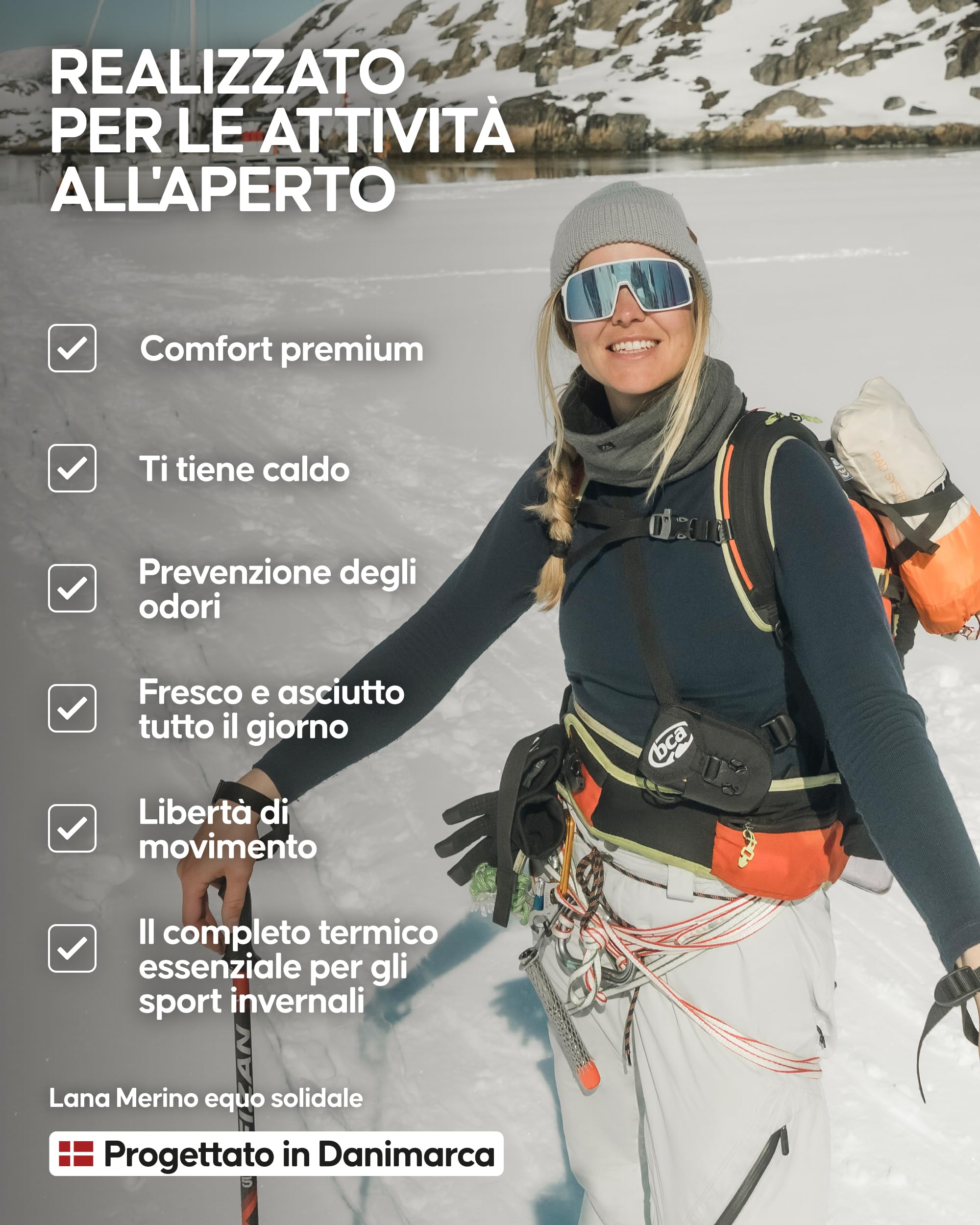 DANISH ENDURANCE Maglia Termica Donna in Lana Merino per Freddo Estremo, Manica Lunga, Intimo Termico per Sci, Trekking, Escursionismo