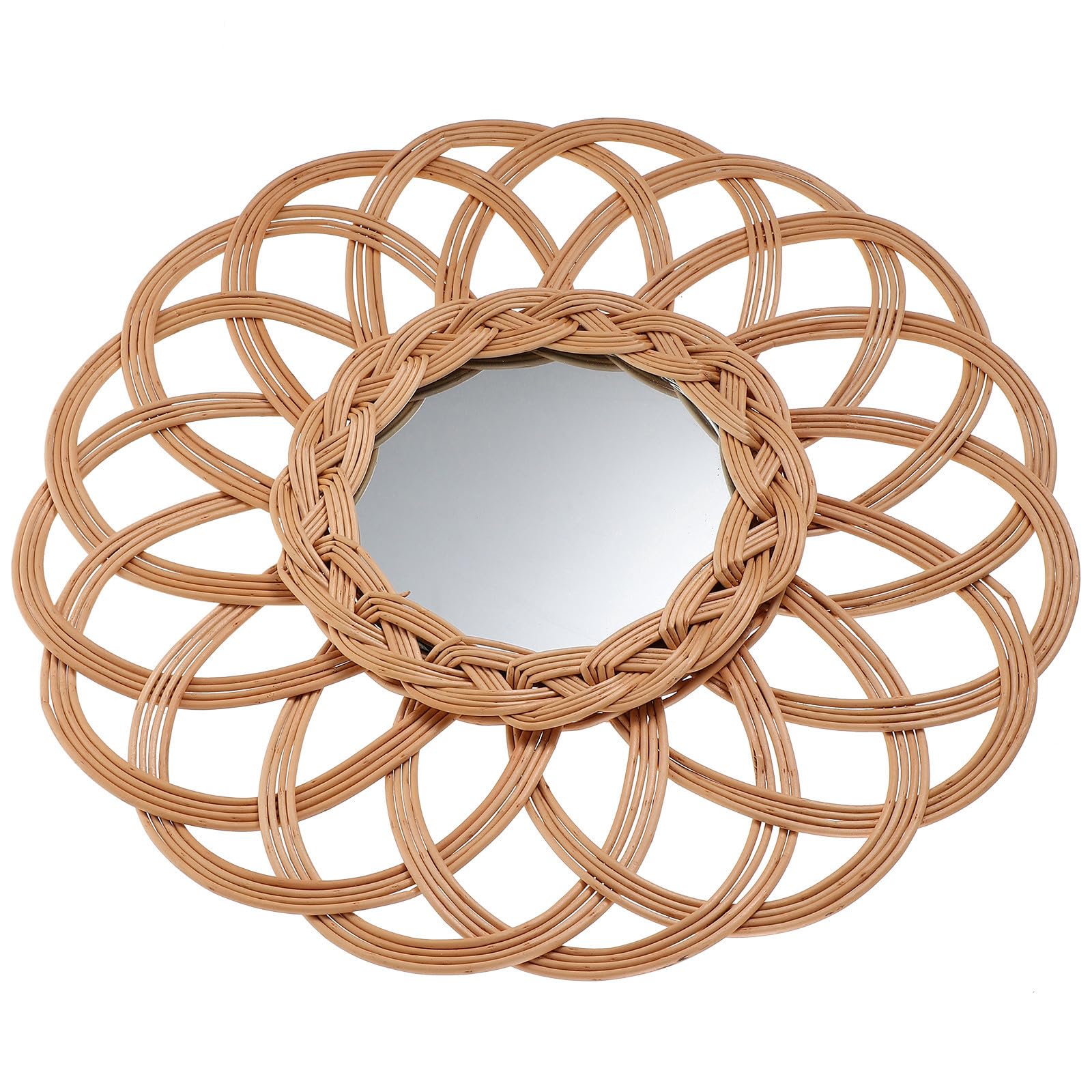 Wandspiegel Handgefertigt mit Glas aus Korbweide Runder Rustikaler Flechtspiegel Praktische Wanddeko im Minimalistischen Stil und Dekorativ für Schlafzimmer