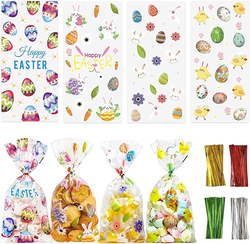 QOIUSO 100 bolsas de golosinas de Pascua bolsas de regalo de Pascua de 5.3 x 11 pulgadas para envoltura de regalos de galletas de golosinas, bolsas