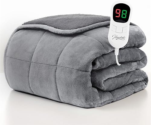 Vista 247 de Homemate Manta térmica eléctrica tamaño individual – Manta térmica de 62 x 84 pulgadas, tamaño individual, 1/2/4/6/8 horas de apagado automático, 10