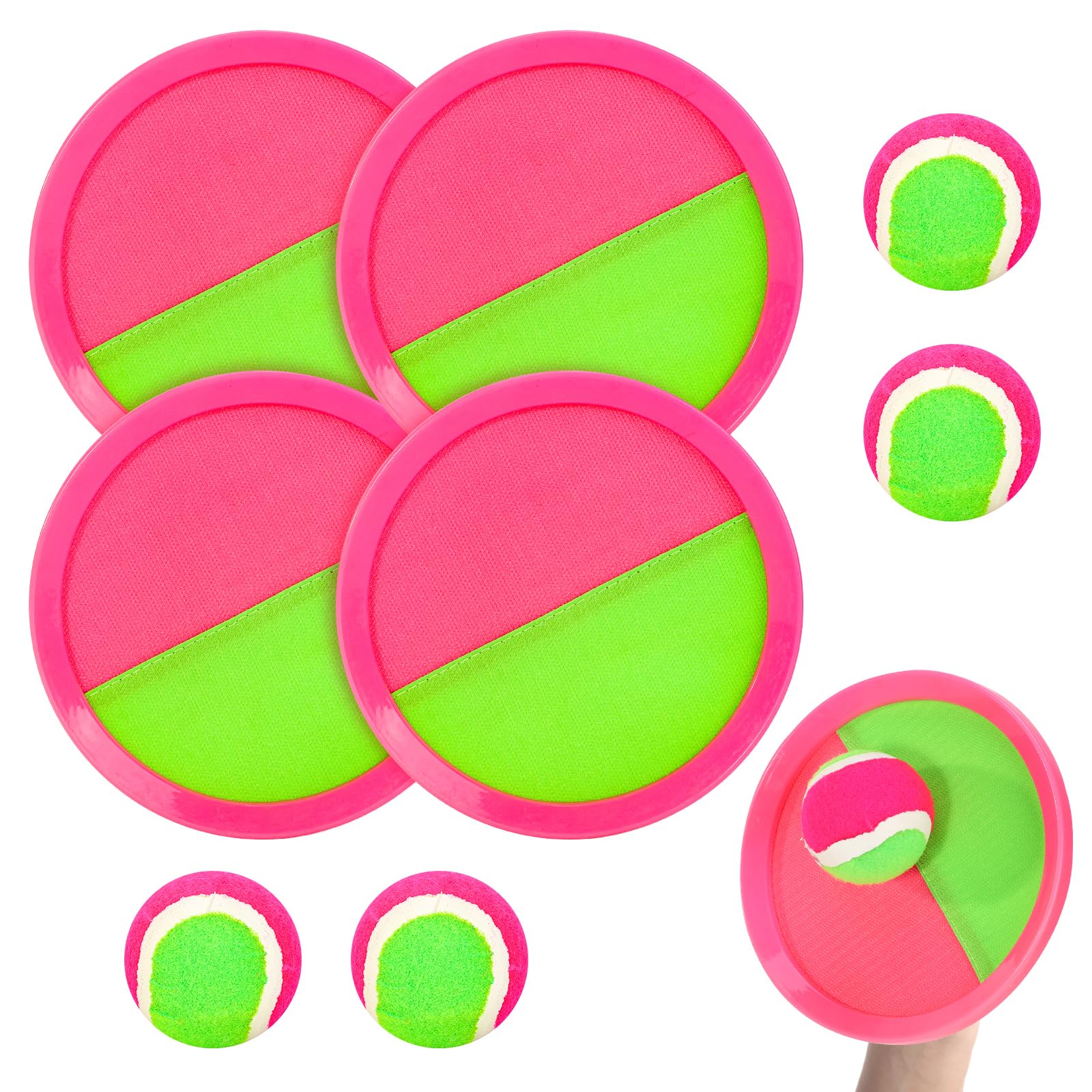 Vinsani Toss & Catch Ball Game Set for Kids & Adults – Outdoor Garden & Beach Games with 4 Sticky Paddles & 4 Balls, Catch Ball Toys for Boys & Girls Age 3+ Years Old
