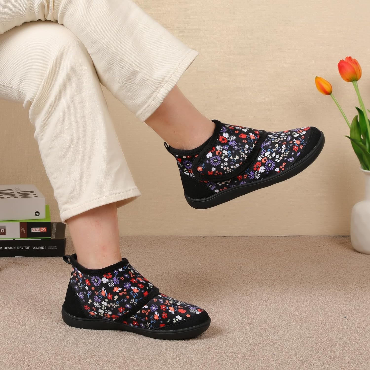 LeIsfIt Slipper Boots for Women Wide Warm House Shoes Non-slip Diabetic Winter Shoes Adjustable Bootie Slippers for Indoor & Outdoor - Image 2