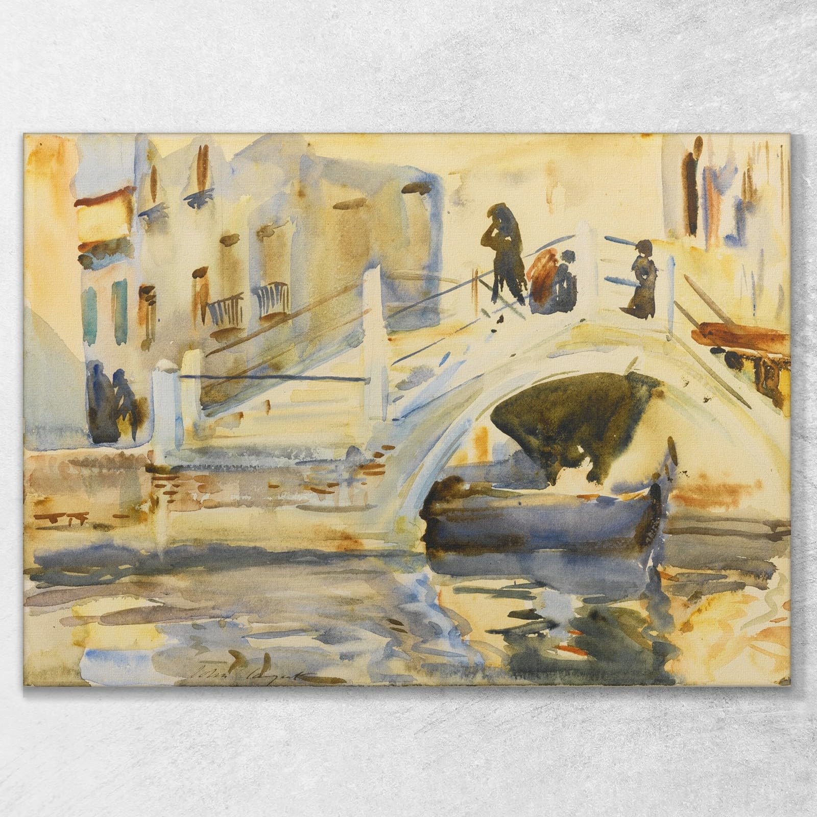 Ponte di Venezia con Figure John Singer Sargent, jss360 Quadro Stampato su Tela, 130x90 cm