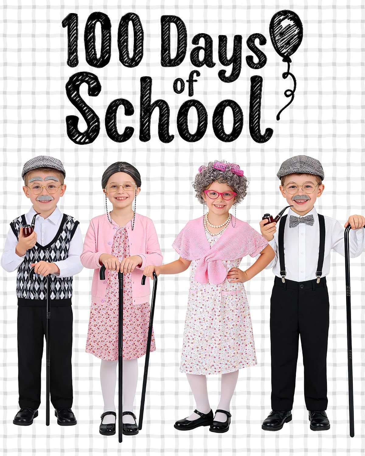 Old Man Costume for Kids - 7 Pcs Boys 100 Days of School Costume for Grandpa Outfit Dress Up Cosplay