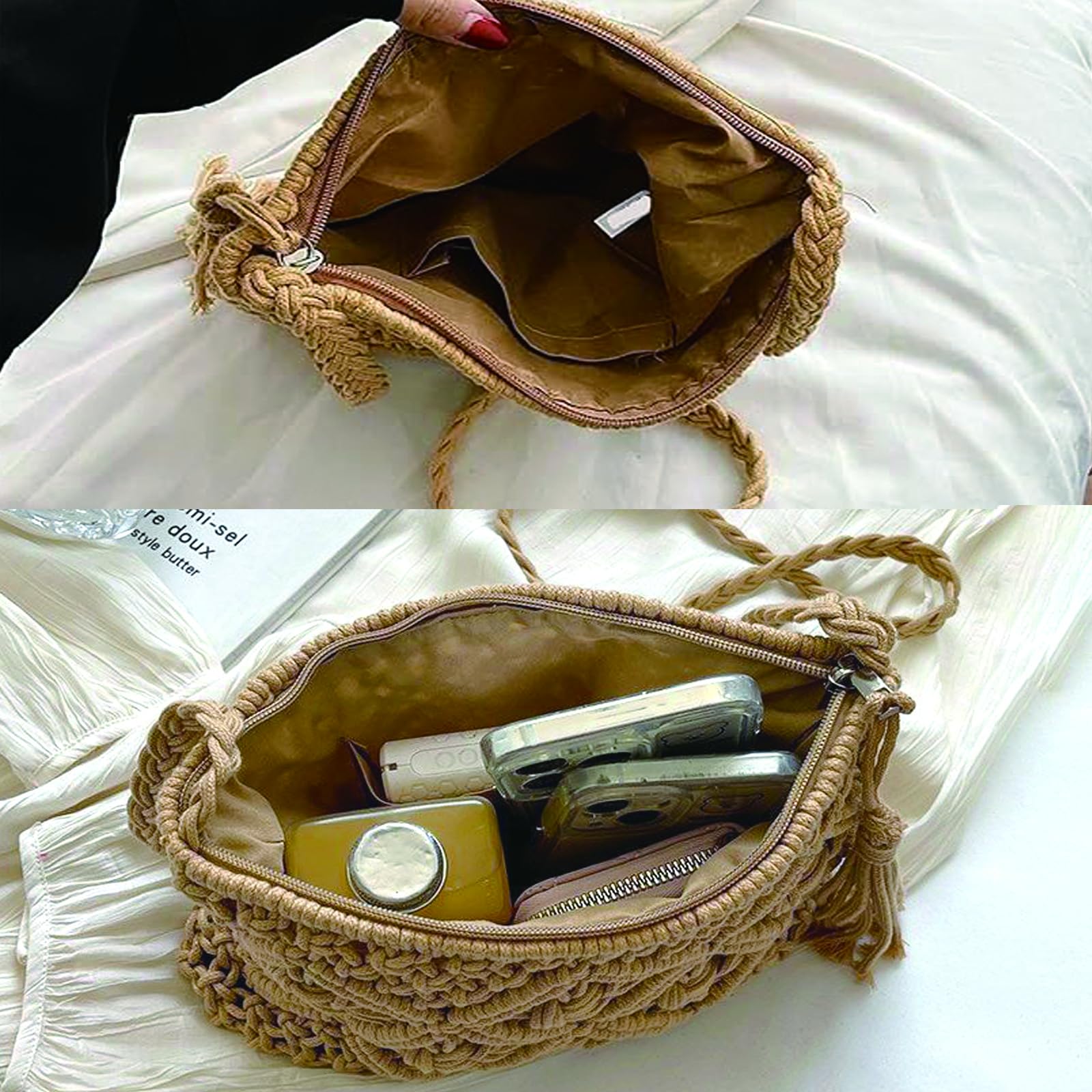 Borsa Intrecciata Donna, Borsa Paglia Donna Elegante, Borse in Paglia, Crochet Bag, Borsa Paglia Donna, borsetta donna estiva, Piccola Borsa in Paglia per Vacanze