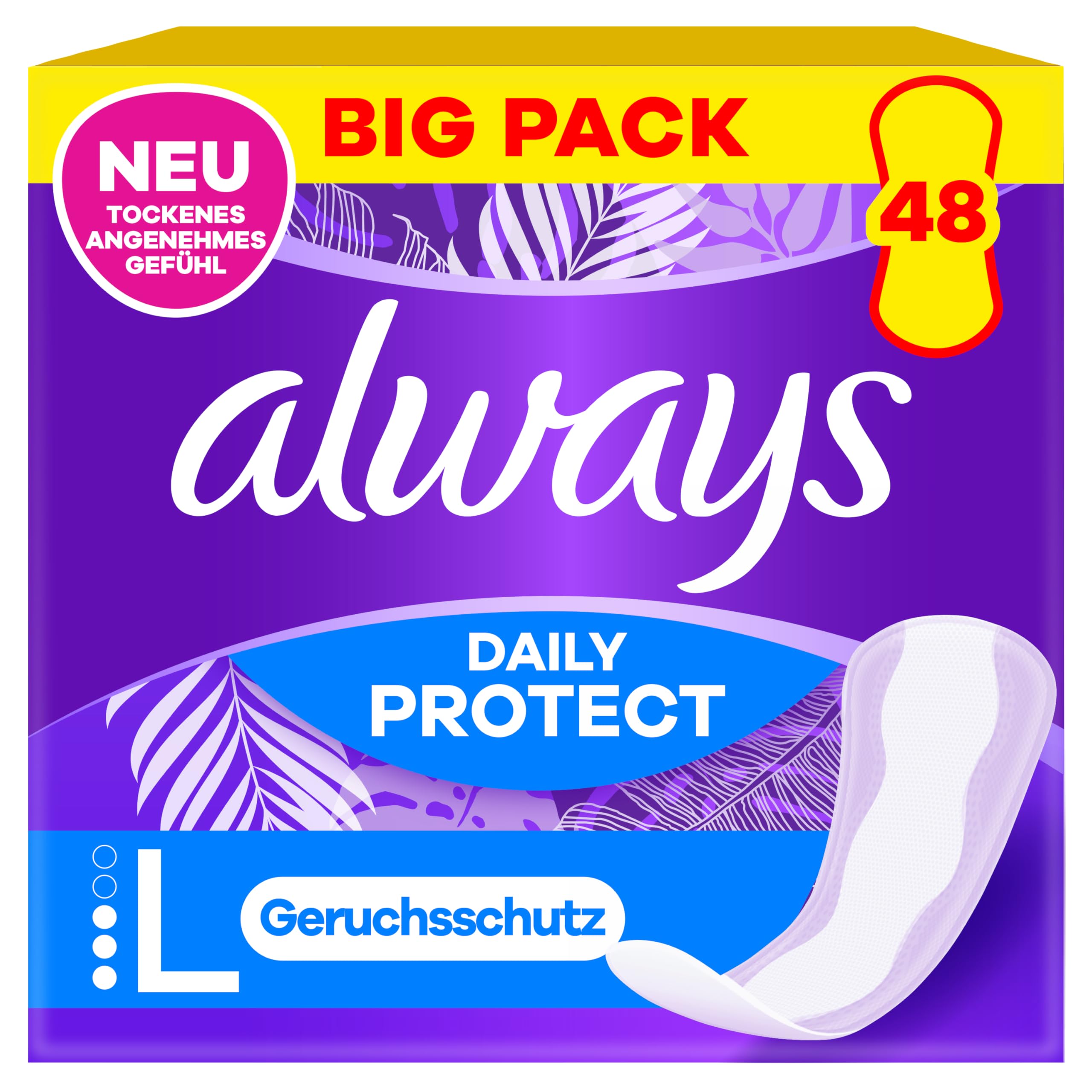 Always Daily Protect Long Slipeinlagen 48 Stück Geruchskontrolle, Seitlicher Auslaufschutz